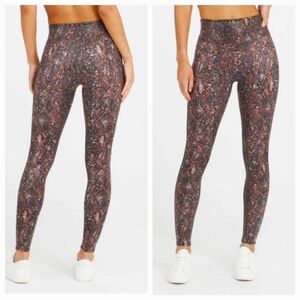 Spanx Faux Leather Snake Shine Legging sz S Mocha Snake